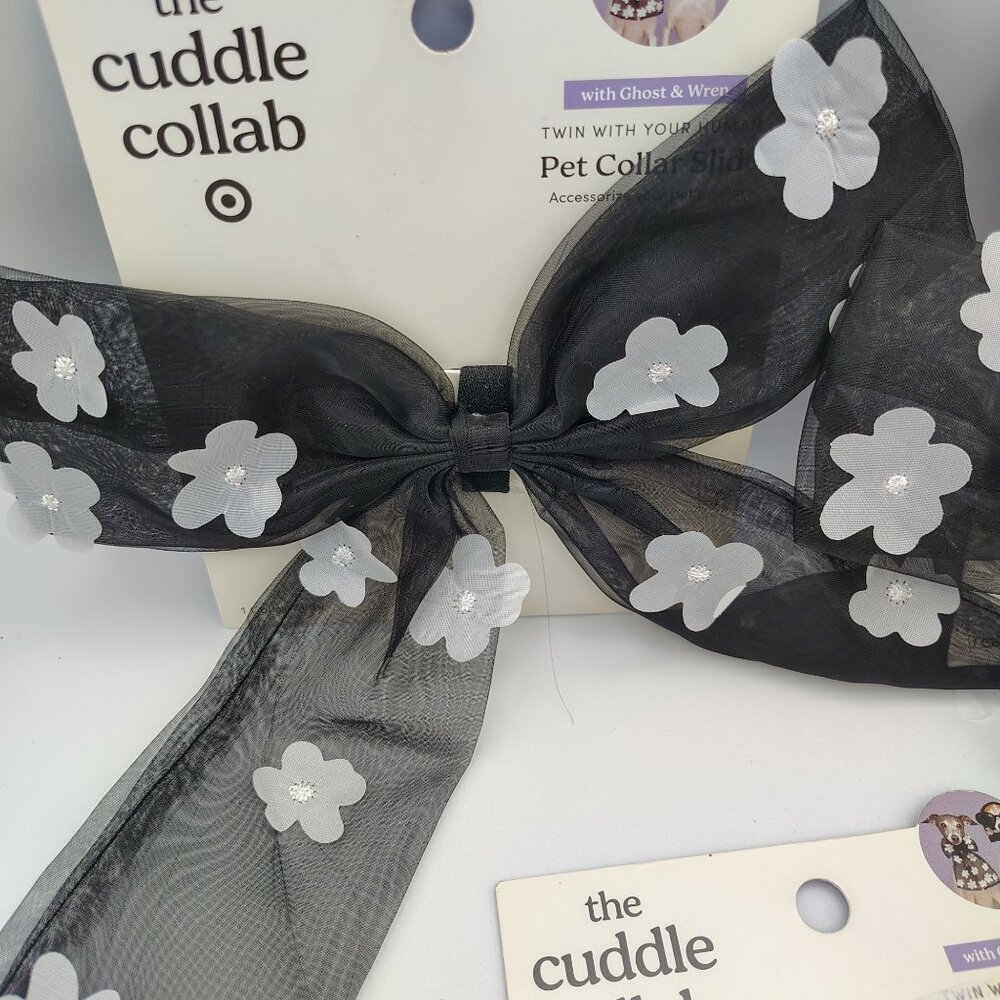 Pet Bow Collar Slide Cuddle Collab Black Sheer White Flowers Lot of 3 Dog Cat - Picture 8 of 12